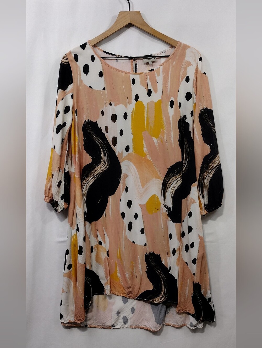 The Odells Abstract Print Blouse Womens M Peach Boho Retro Artsy Romantic